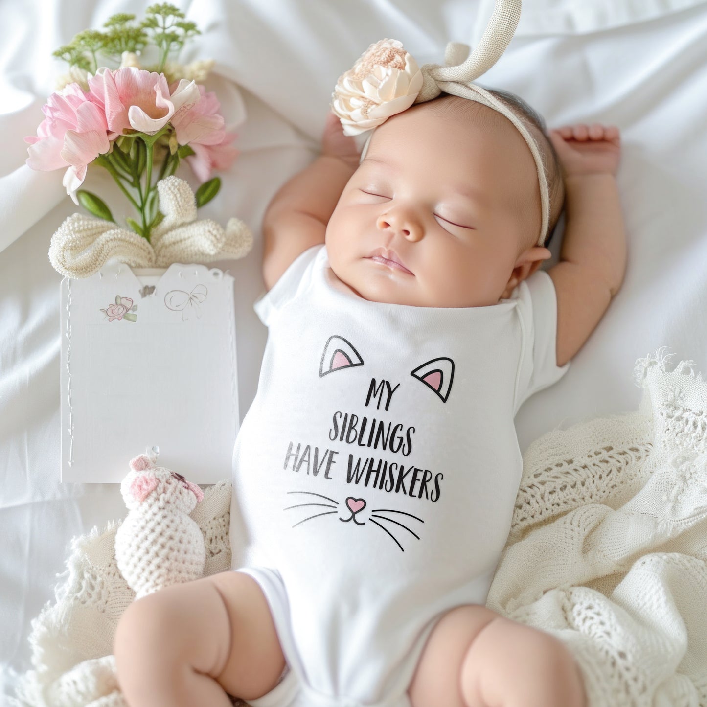 My Siblings Have Whiskers Baby Sleepsuit or Bib – Cute Animal Lover Baby Outfit