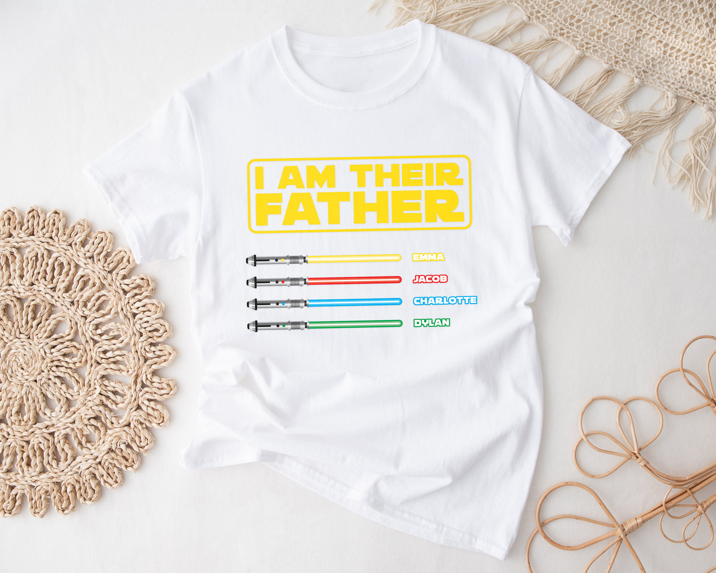 I Am Their Father Shirt – Personalised Star Wars Dad T-Shirt with Kids’ Names & Lightsabers