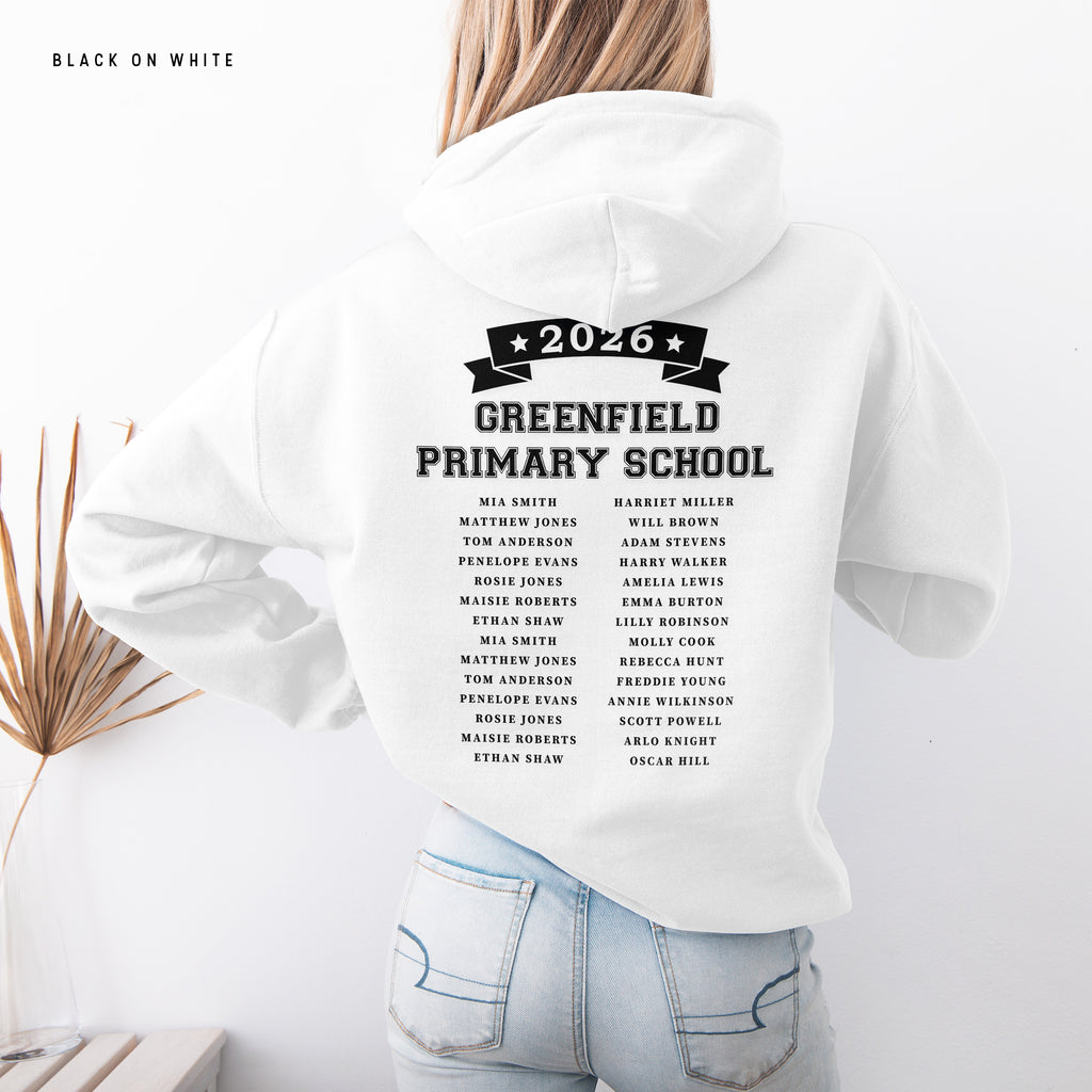 School Leavers Hoodie - Featuring School Name 2026 Style  E