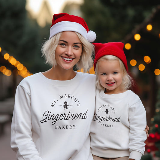 Personalised Family Christmas Jumper – Custom North Pole Gingerbread Bakery Sweater – Matching Festive Outfit