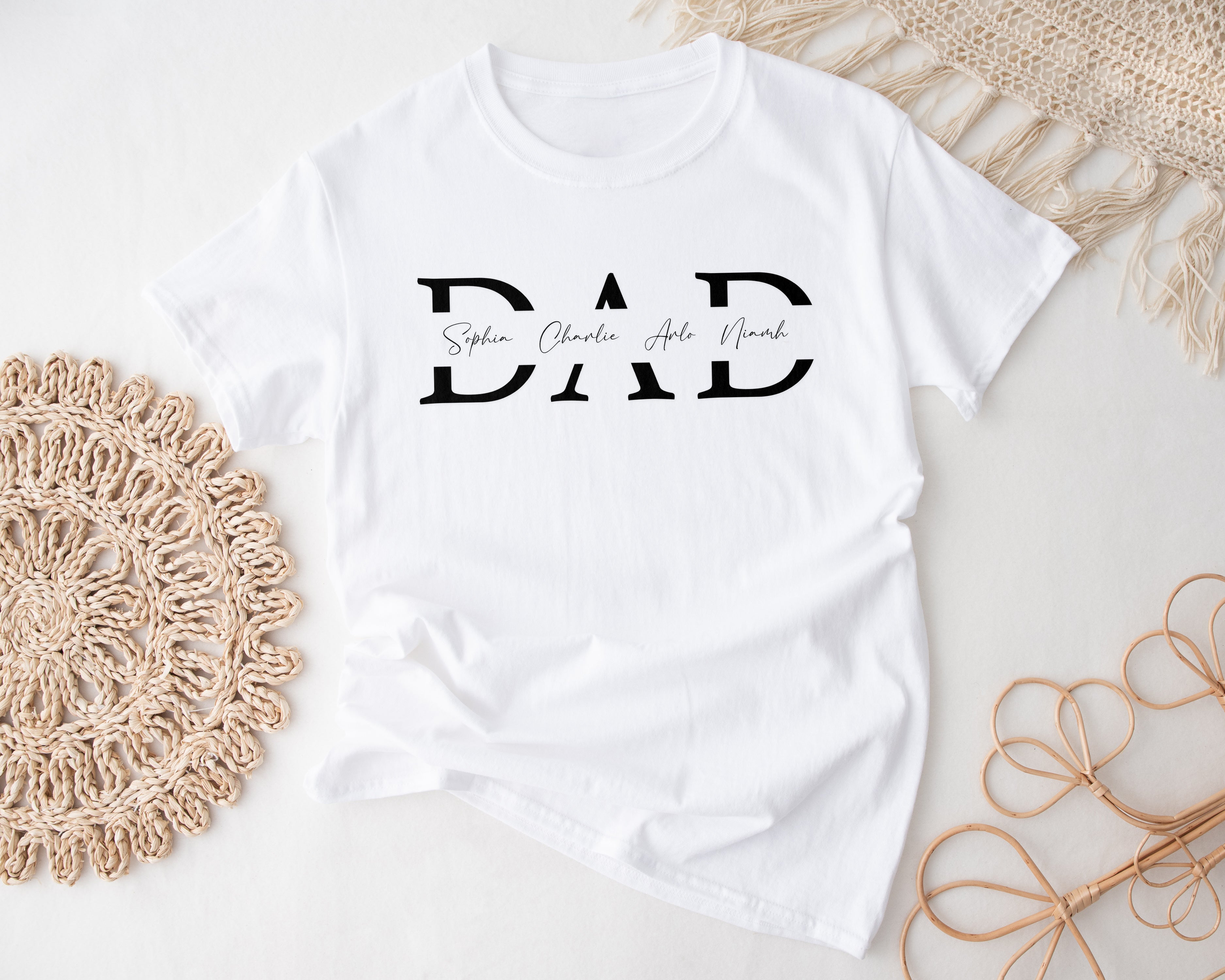 Personalised Dad T-Shirt with Kids’ Names – Custom Monogram Gift