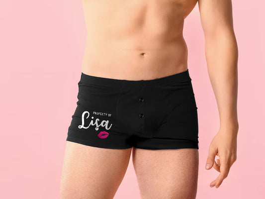 "Personalised 'Property Of' Boxer Shorts – Funny Custom Underwear for Him – Valentine’s Day Gift for Boyfriend or Husband
